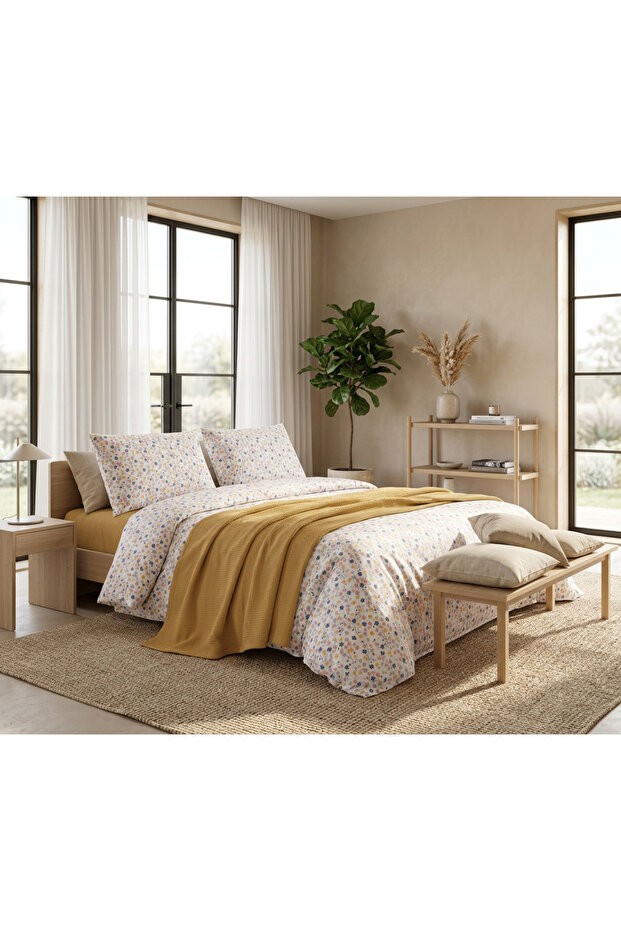 100% Cotton Double Pique Set Floral Patterned Summer Pique Set Soft Textured Breathable Fabric