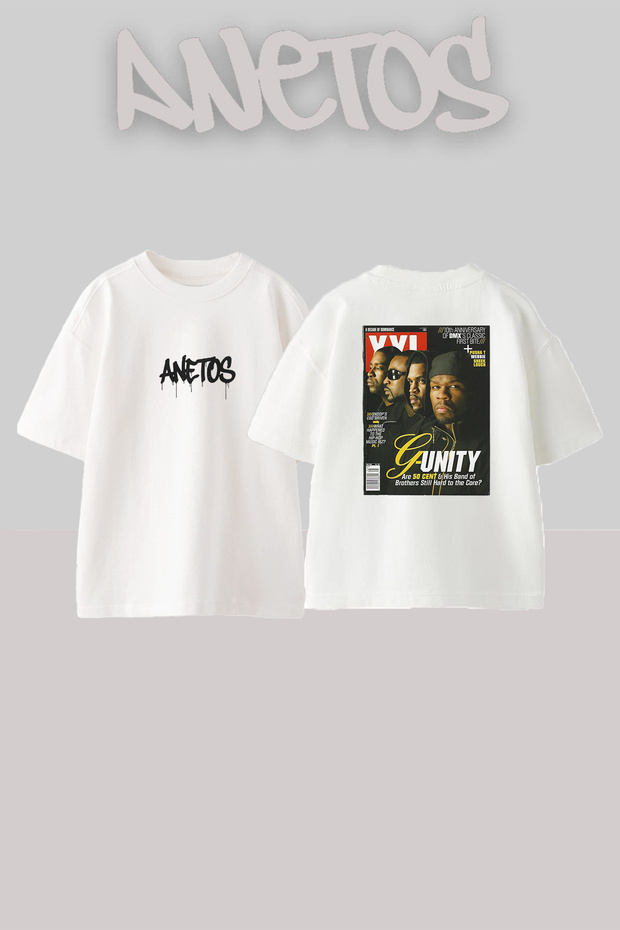 G Unit_1 Design Printed Oversize White T-Shirt