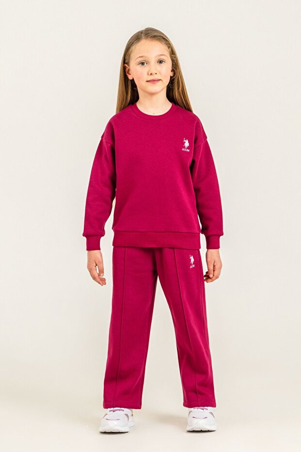 Girl's Printed Burgundy Long Sleeve Tracksuit Set Us2707-C-V2