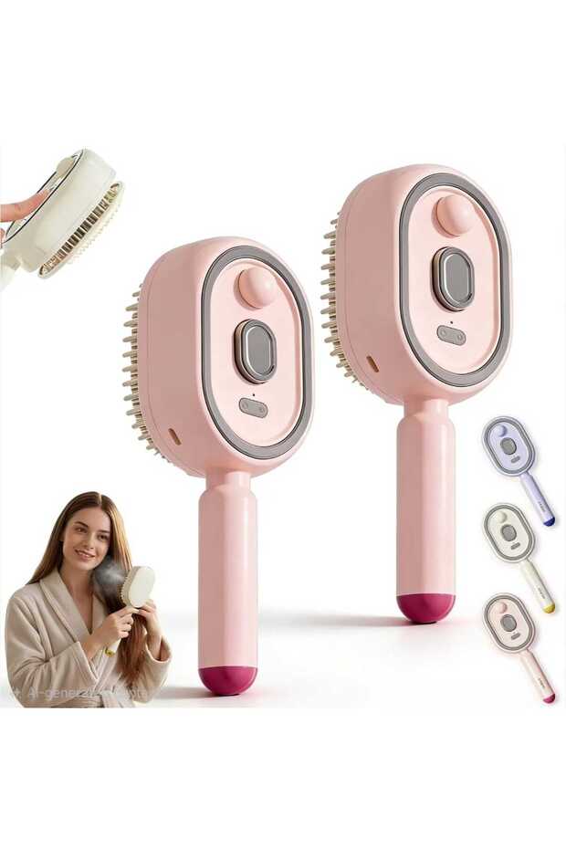 Rechargeable Electric Hair Detangling Brush with Auto Mist Spray, Red Light Therapy & One-Button Self-Cleaning: Pink Colour