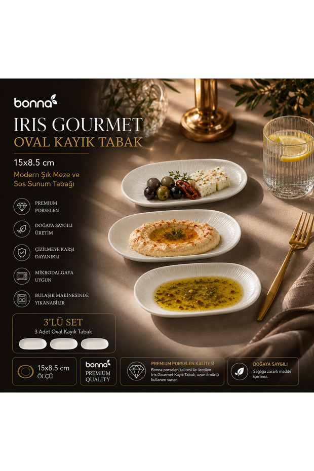 Bonna Iris Gourmet Oval Boat Plate - Porcelain Appetizer and Sauce Plate