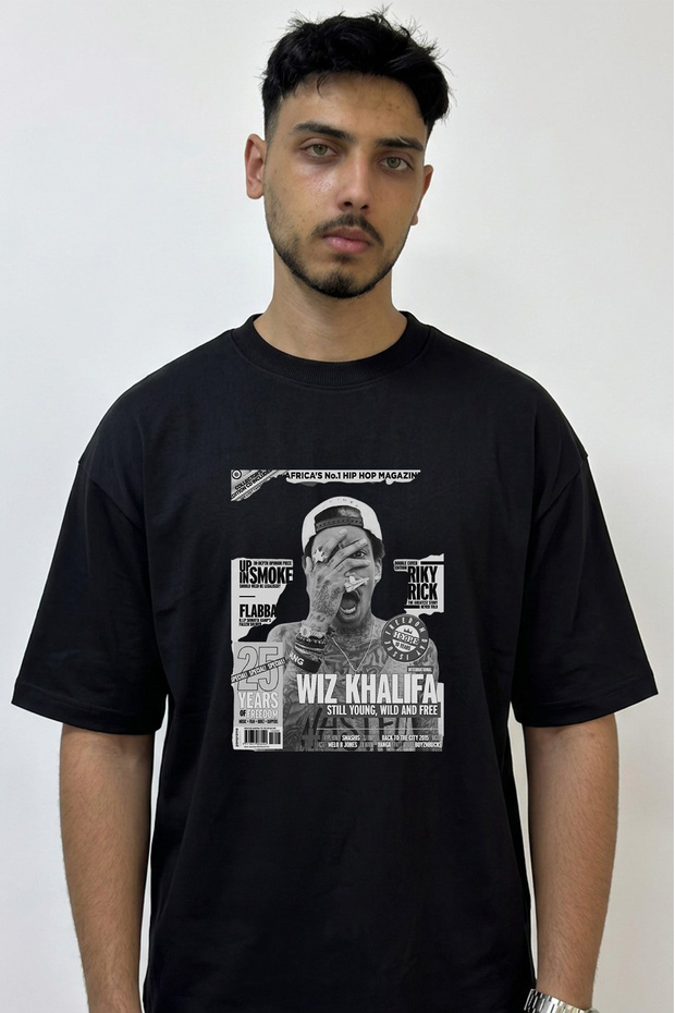 Wiz Khalifa_1 Design Printed Oversize Black T-Shirt