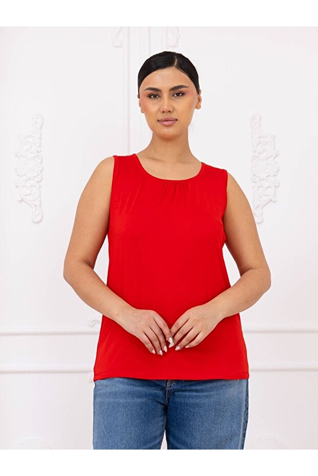 Women's Plus Size Viscose Strap Blouse Red