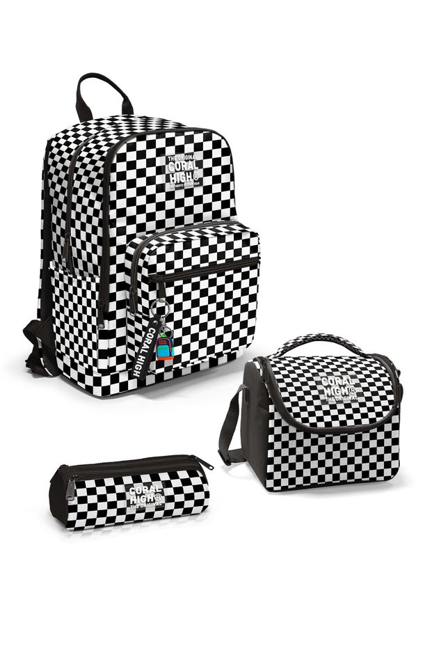 Black and White Checkered 3-Piece School Bag Set 0123677
