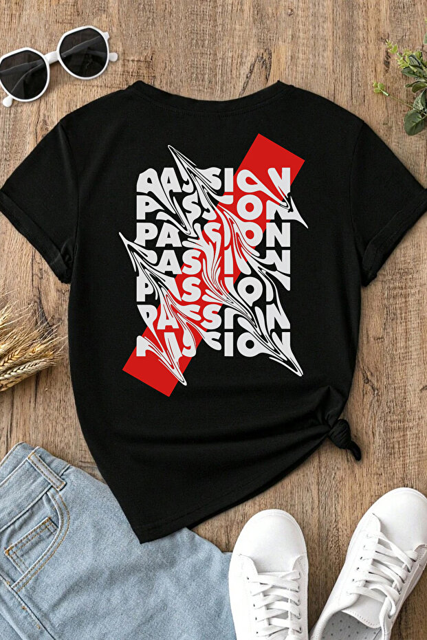 Urban Passion Designed 100% Cotton Half Oversize Black T-Shirt