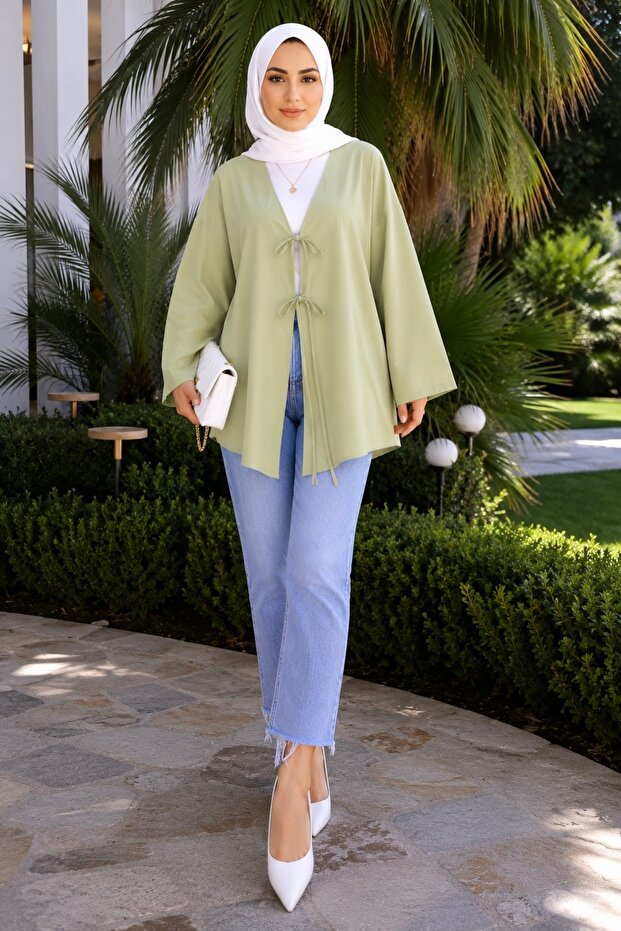 Olive Front Tie Kimono