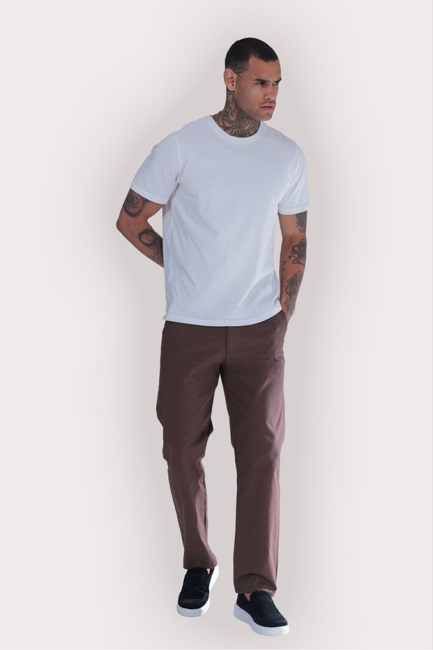 Men's Linen Trousers – Comfortable Fit with Elastic Waist, Summer Casual Trousers with Piped Legs