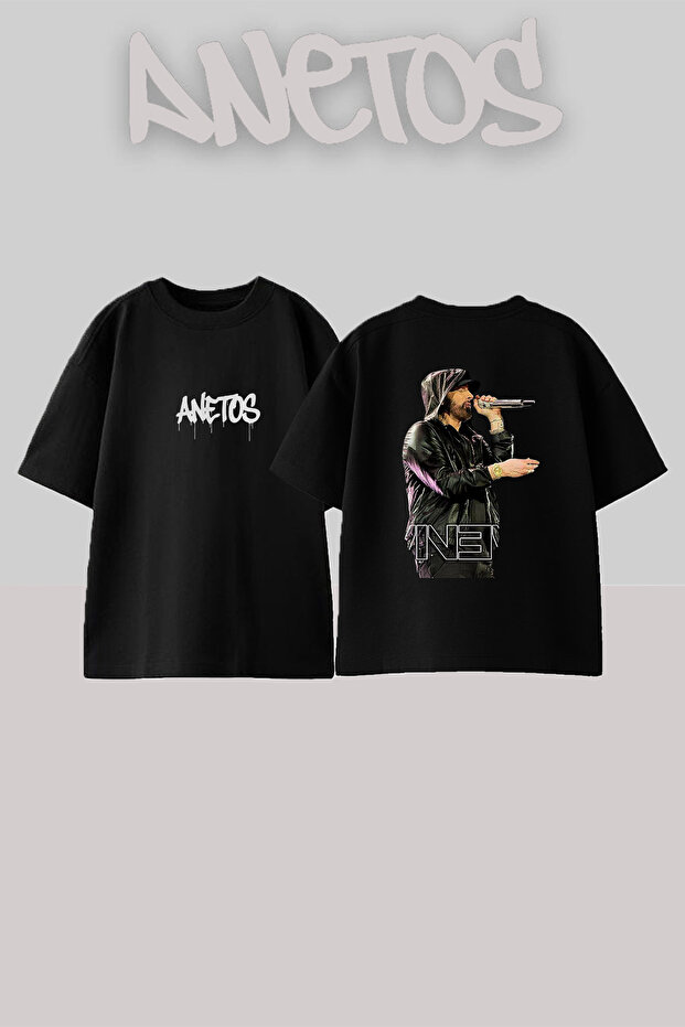 Eminem_1 Design Printed Unisex Oversize Black Tshirt