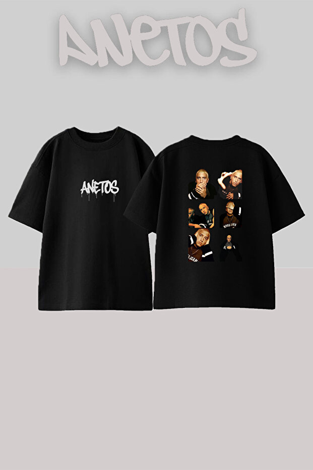 Eminem_55 Design Printed Unisex Oversize Black Tshirt