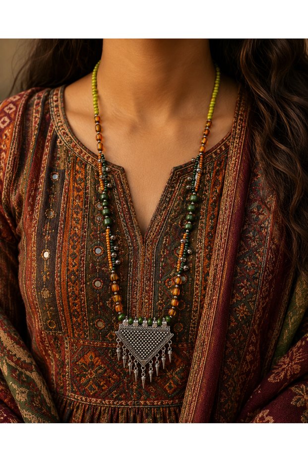 Bohemian Mireya Triangle Tassel Bead Necklace