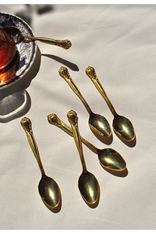 6-Piece Sultan Stainless Steel Gold Embroidered Tea Spoon Set for 6 People