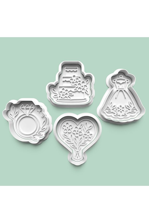 Engagement and Wedding Themed Cookie Mold and Sugar Paste Mold Set of 4 0939-Set