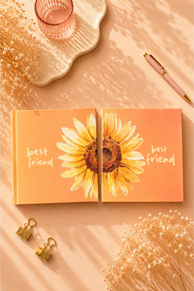 Best Friend Double Notebook Set | 16X16 cm | Hard Cover | Plain Inner Page