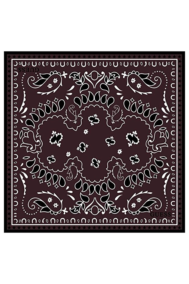 Ethnic Patterned Burgundy Twill Silk 90X90 Scarf