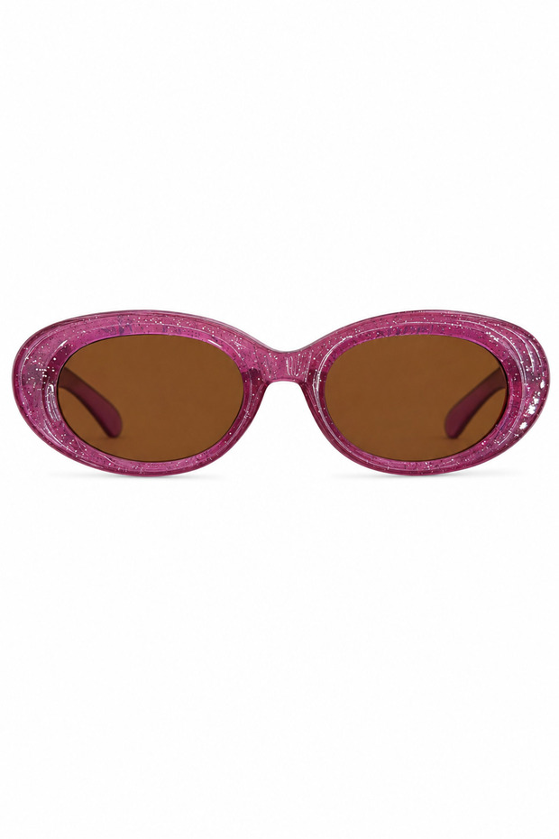 Brown Glass with Silvery Pink Oval Frame Sunglasses for Children