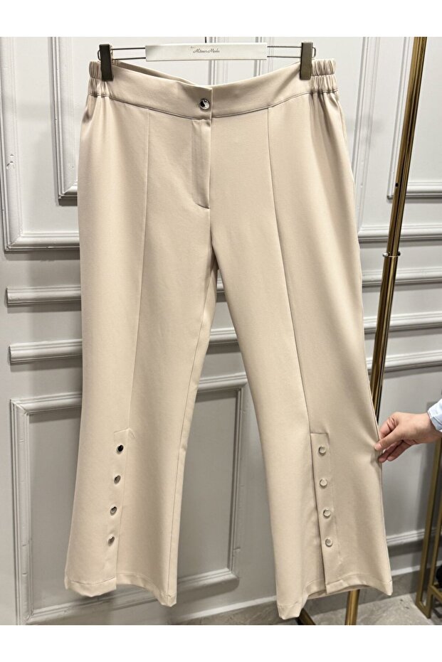 3957 Buttoned Spanish Flare Pants Beige