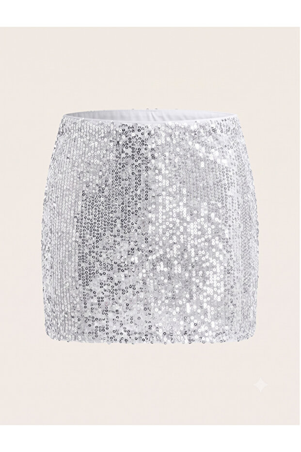 High Waist Sequined Mini Skirt with Shorts Lining Sequin Skirt