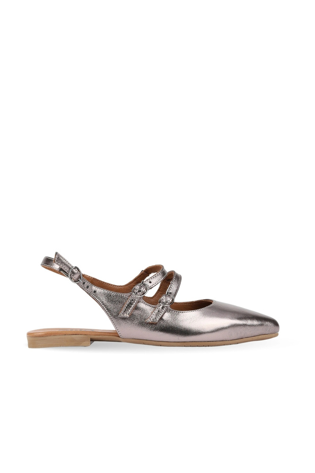 Lead Shiny Leather Women's Flat Sandals