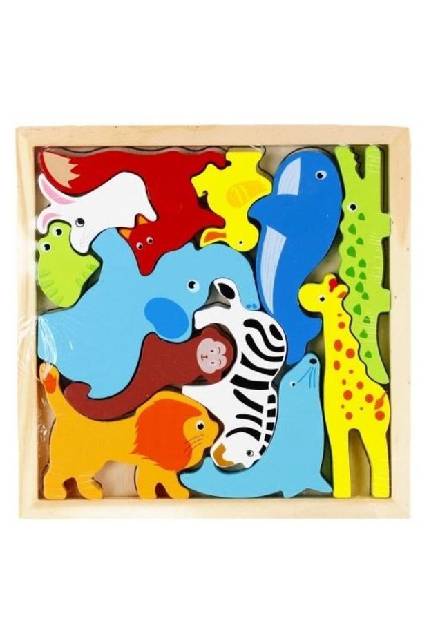 Puzzle educativ lemn animale multicolor 12 piese