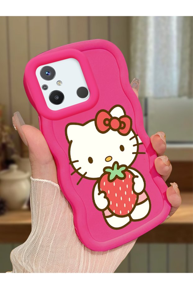 Poco C55 Compatible Case Camera Protector Red Silicone Couple Phone Case Kitty Pattern