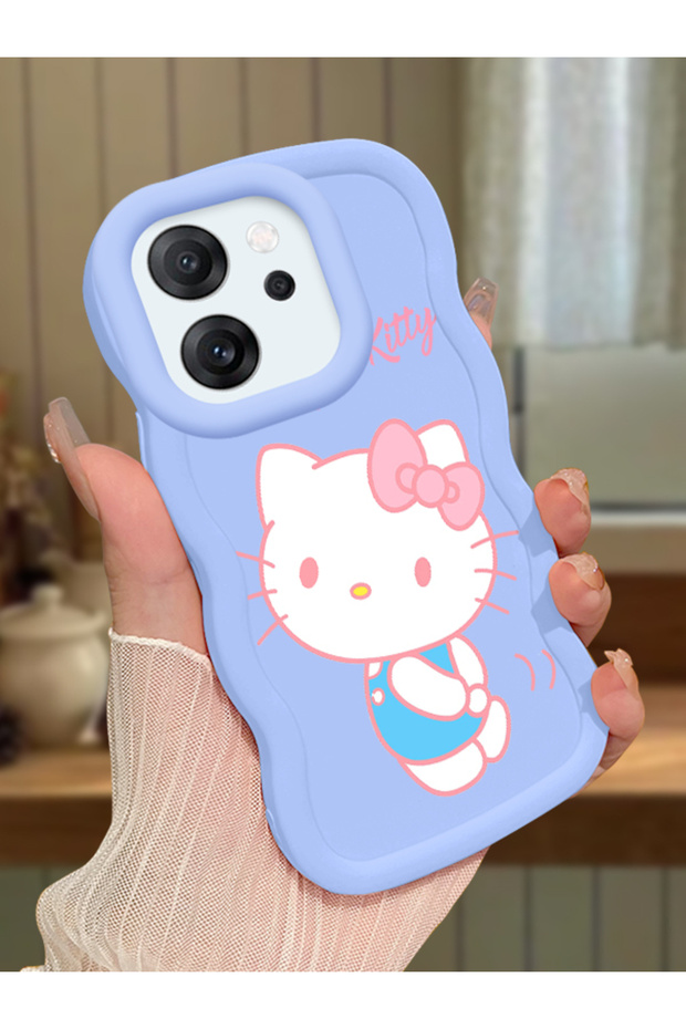 Oppo Reno 14F Compatible Case Camera Protector Blue Silicone Couple Phone Case Kitty Pattern
