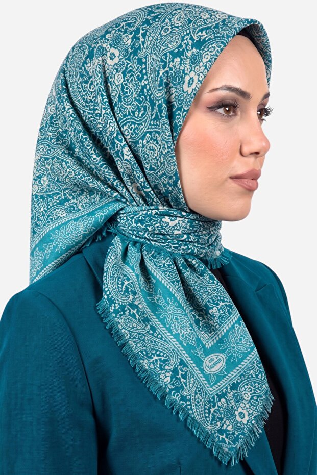 Women's Aqua Blue Authentic Shawl Patterned Flared Twill Scarf