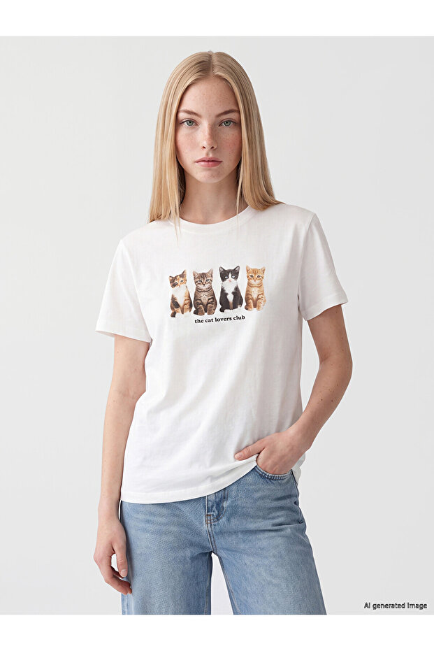 Two Mt Shop Quality Xside White Combed Cotton Printed Standard & Regular Short Sleeve Women's T-Shirt