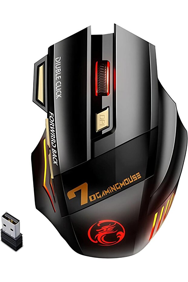 Rechargeable Wireless Gaming Mouse - Silent Click, Colorful RGB Light, Dual Mode (Bluetooth 5.1 + USB 2.4G), 25Hrs Battery, Ergonomic Design, Adjustable DPI (3200), for PC, Laptop, Mac, iOS & Android