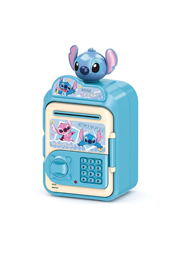 حصالة أطفال إلكترونية ذكية بتصميم ستيتش (Stitch) مع قفل برقم سري - أزرق