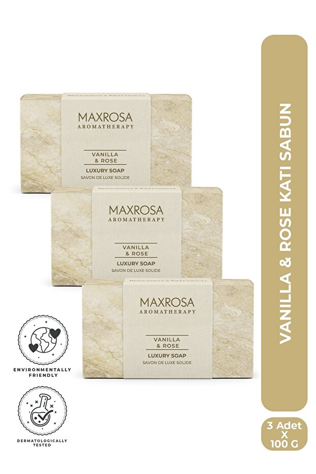 Aromatherapy Vanilla & Rose Solid Soap 100 g X 3 Pieces