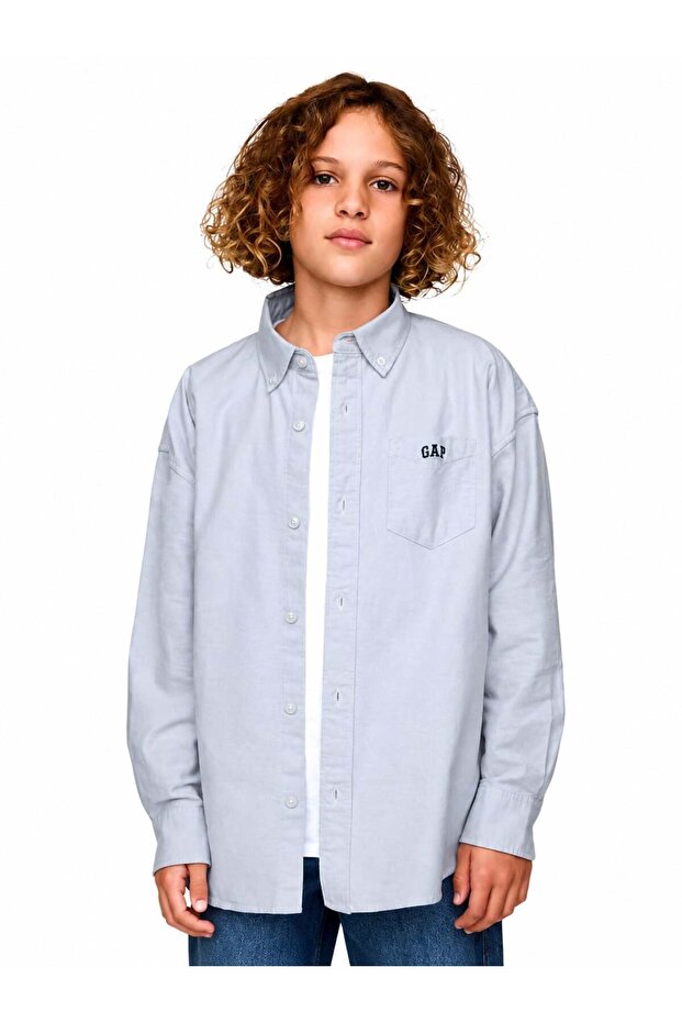 Gap boys' long sleeve oxford shirt blue