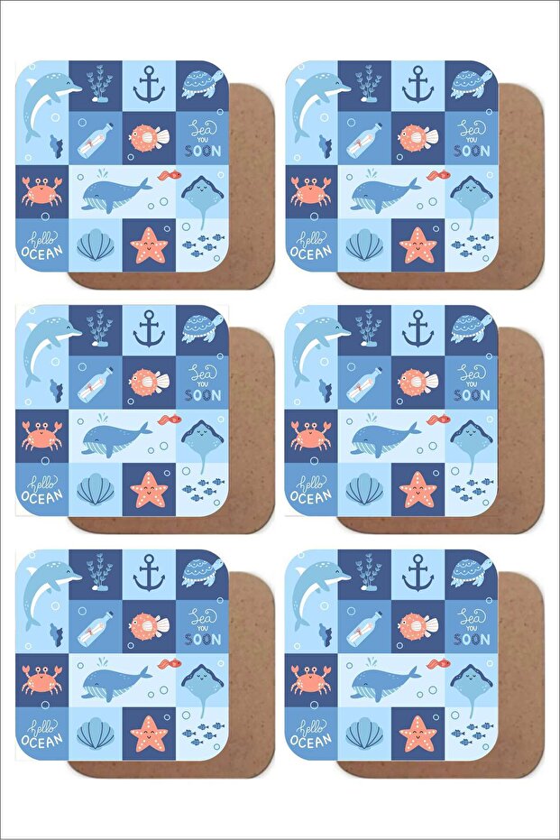 Mediterranean Themed Set of 6 Mdf Uv Printed Coasters – Colorful Modern Design