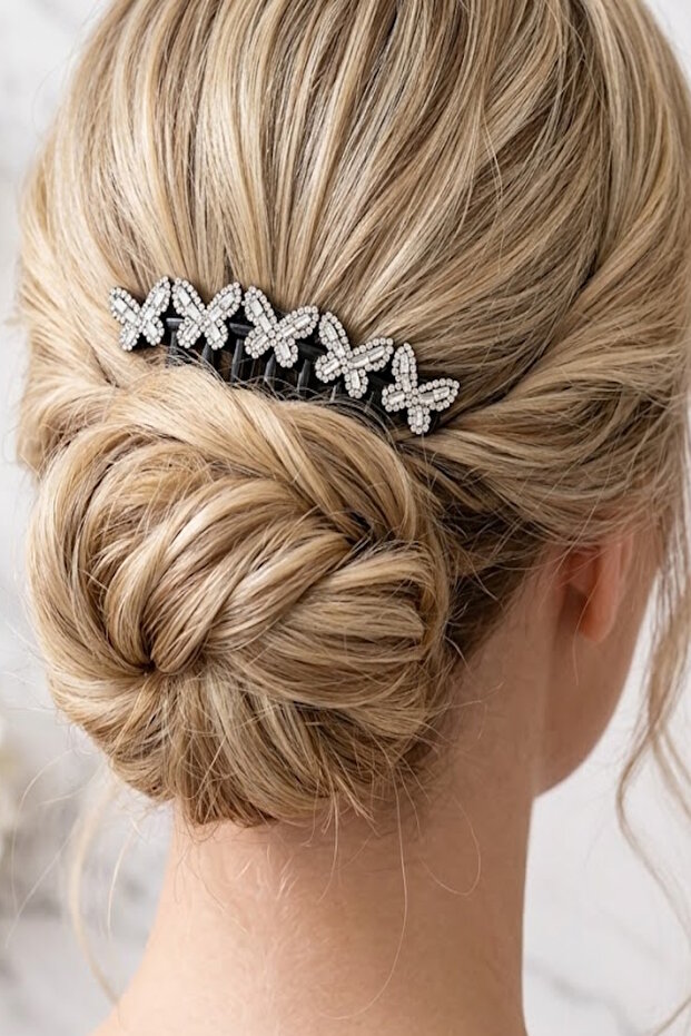 Black Color Butterfly Stone Comb Buckle