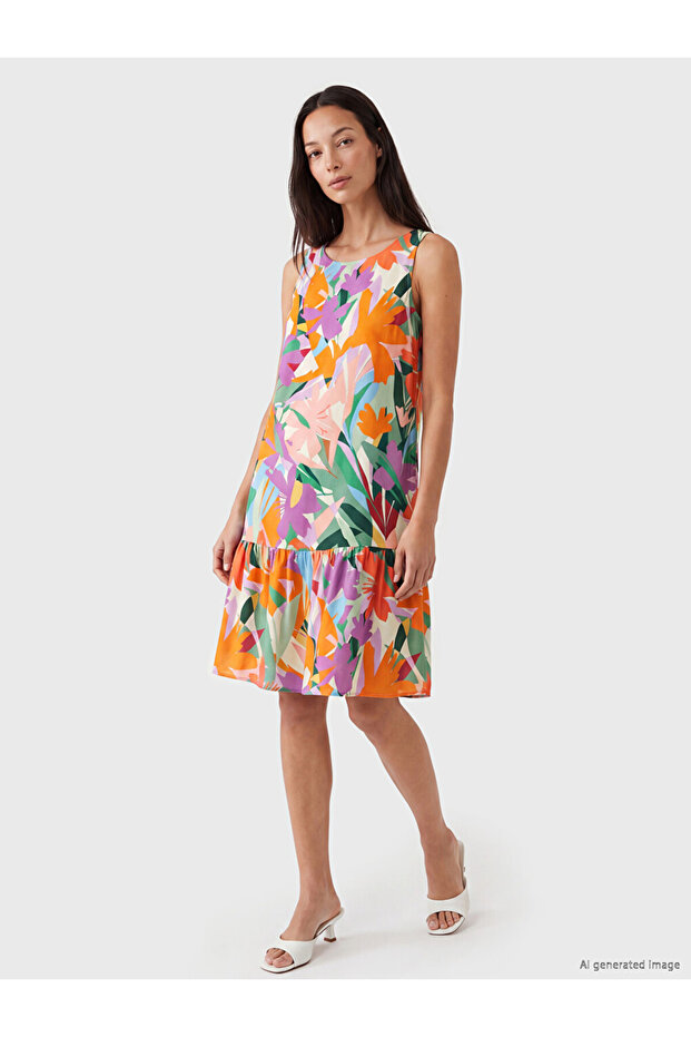 Esvab • Modern & Distinctive Zero Roba Collar Floral Ruffle Dress