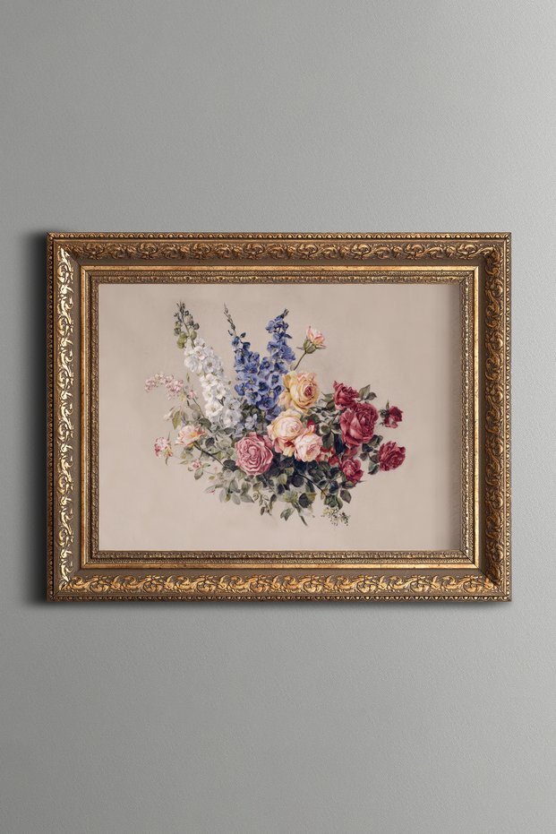 Colorful Rose and Flower Bouquet - Vintage Patterned Painting - Thick Model