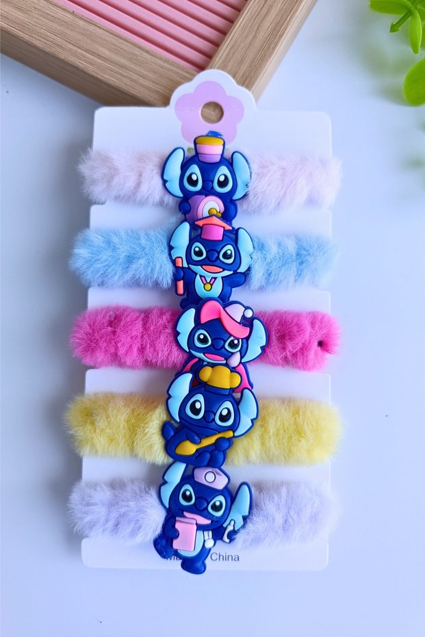 Plush Rubber Hair Clip Set of 5 for Girls