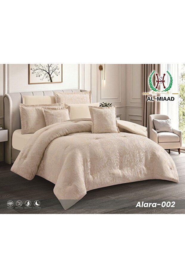 مفرش لارا جاكار مايكروفايبر صيفي نفر ونص 5 قطع – تصميم فاخر بملمس ناعم - لحاف لارا نفر ونص طقم 5 قطع - 140*200