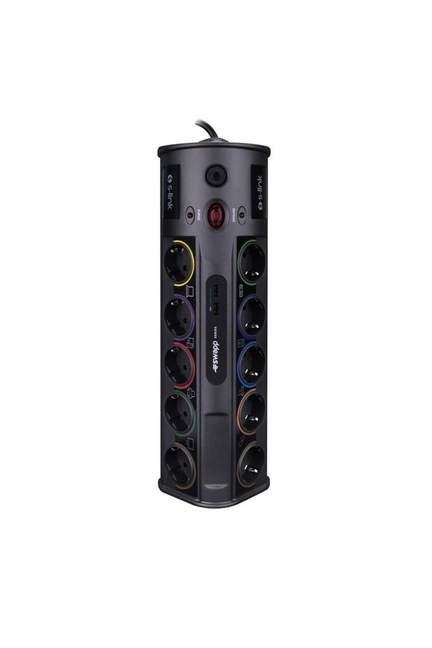 S-Link Swv-Prz010 1.8m 1860 Joule 1.5mm 1 USB 1 Type C 2.1A-5V 16A 250V 3680W 10-Current Protection Socket