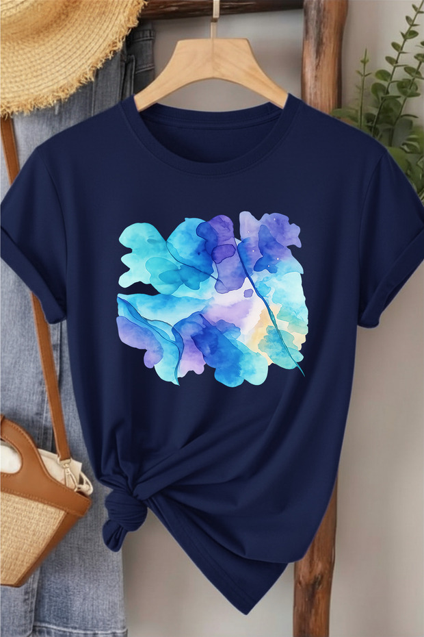 Pastel Flower Design Printed Women's Cotton T-Shirt