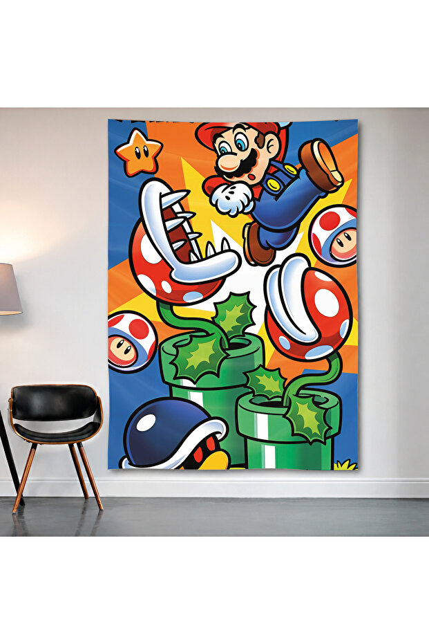 Super Mario Wall Covering Wall Tapestry First Quality Satin Fabric Poster
