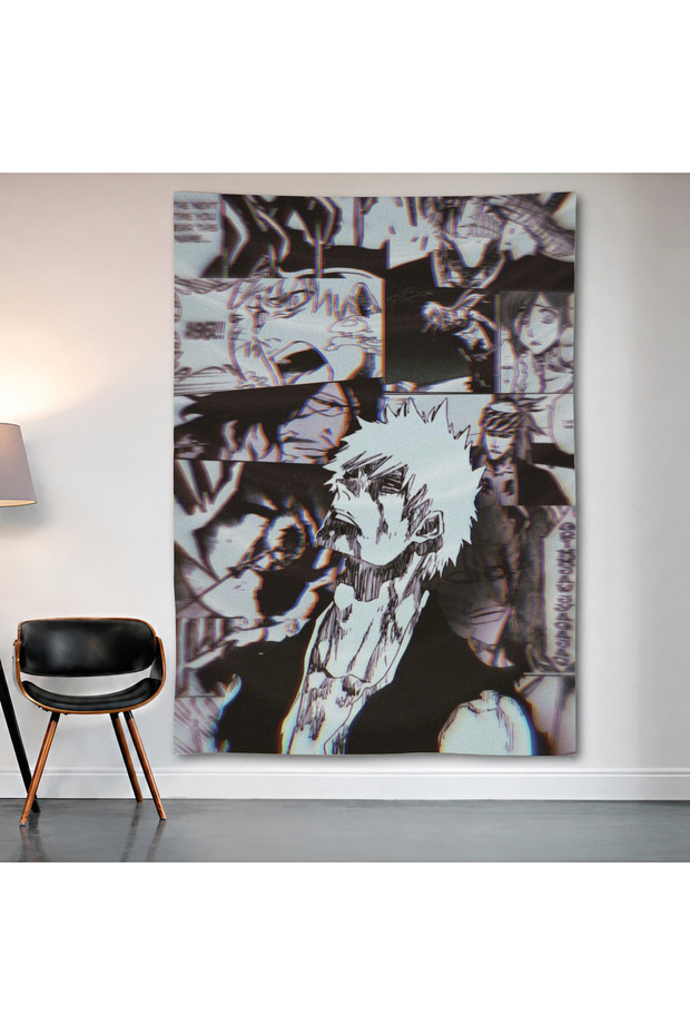 Bleach Anime Collage Wall Covering Wall Tapestry First Quality Satin Fabric Poster