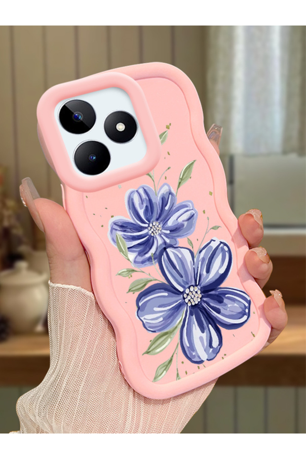 Realme C51 Compatible Case Camera Protector Pink Silicone Couple Phone Case Floral Pattern