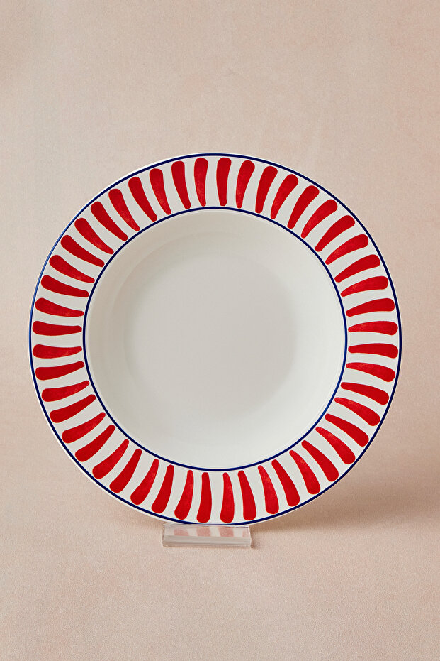 Red Striped Deep Cake Plate 20 cm