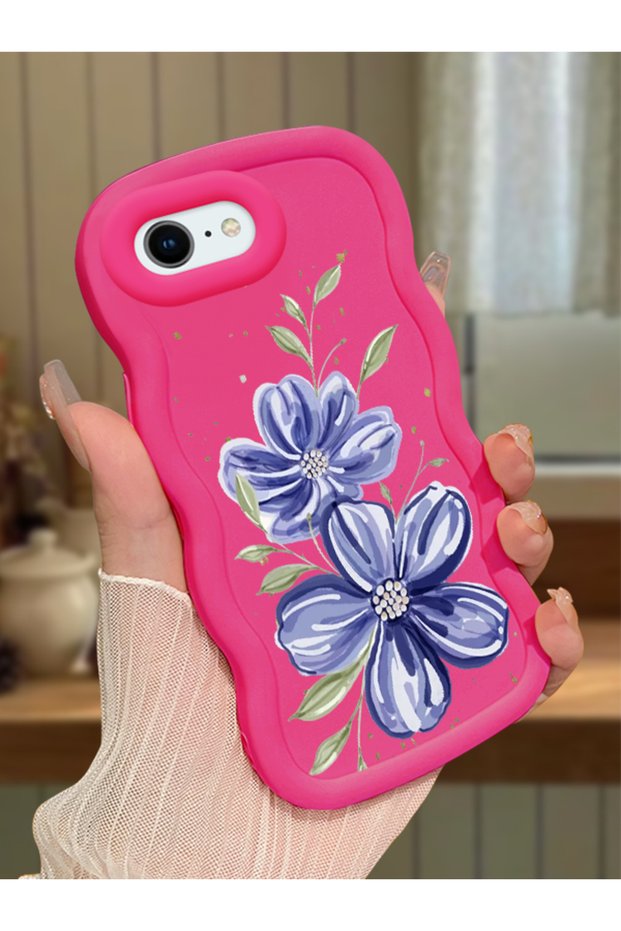 iPhone 6S Plus Compatible Case Camera Protector Red Silicone Couple Phone Case Floral Pattern