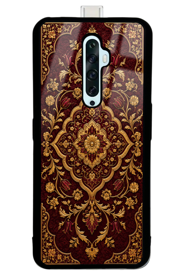 Oppo Reno 2Z Burgundy Ottoman Gold Design Glossy Phone Case