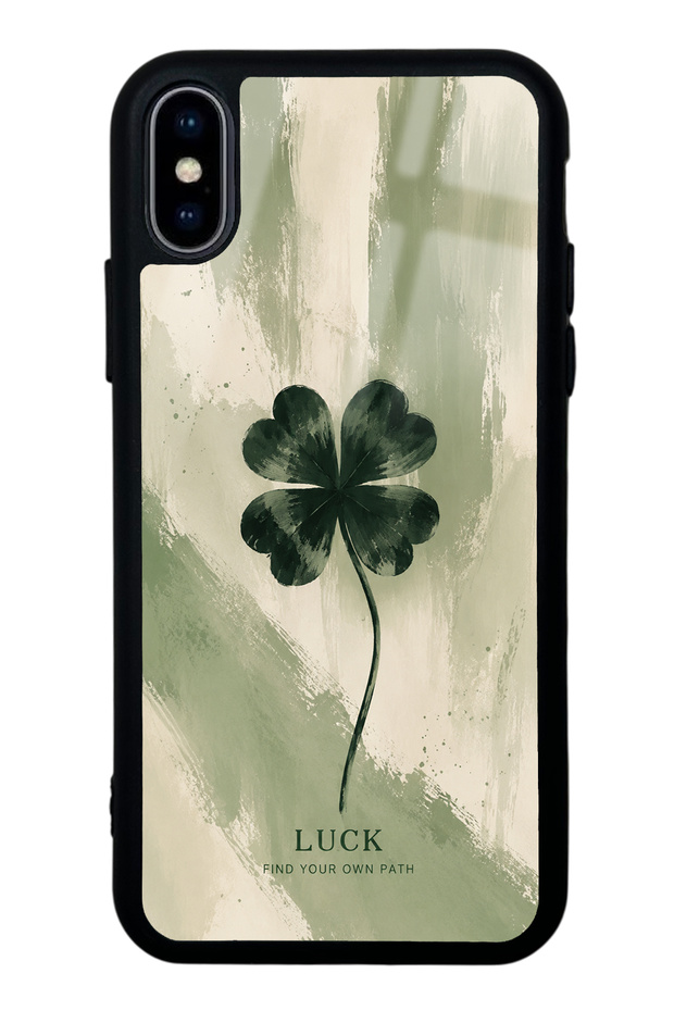 iPhone X Glossy Phone Case with Lucky Sage Clover Design
