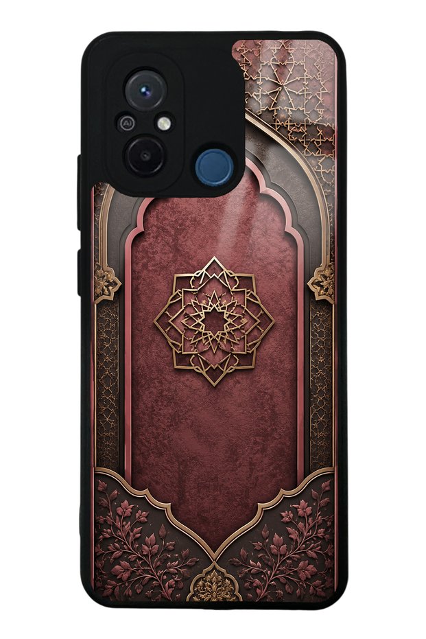 Xiaomi Redmi 12C Burgundy Glossy Phone Case with Ottoman Emblem Design