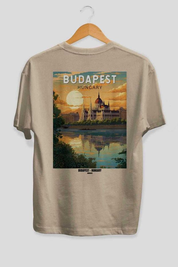 Budapest Hungary Beige Oversize Country City Back Printed Unisex T-Shirt 100% Cotton Premium