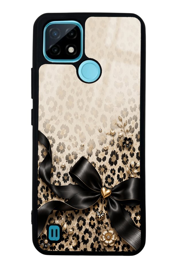 Realme C21 Golden Leopard Bow Design Glossy Phone Case