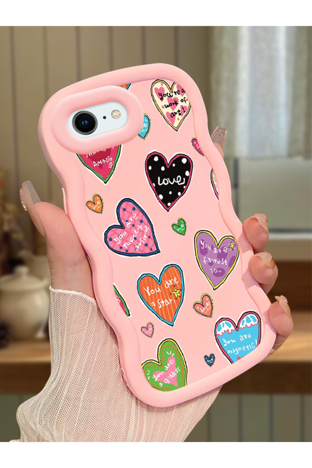 iPhone 8 Compatible Case Camera Protector Pink Silicone Couple Phone Case Heart Pattern